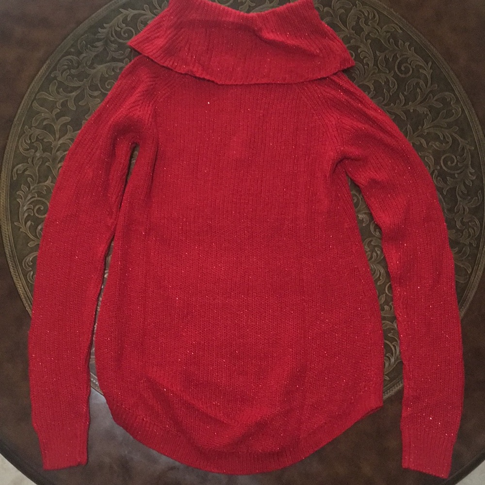 BCX Red Long Sleeve knitted  Shimmery Top Size XS - Picture 2 of 5